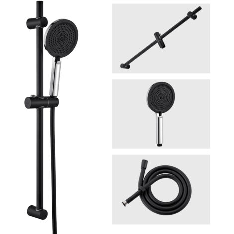 Sofetiy Max Barre de Douche avec Douchette à Main avec 4 jets Supprt de Pomme et Tuyau Flexible Ensemble de Douche Réglable Système de Douche en Acier Inox noir