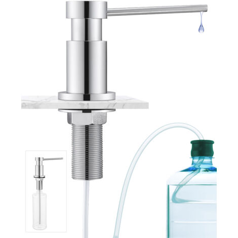 Distributeur de Savon de Cuisine avec Récipient de 300ML + Tuyau d'extension en Silicone de 1,25M - Distributeur de Savon pour Evier de Cuisine Encastré - chromé