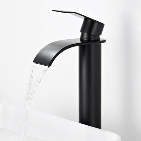 CECIPA MAX robinet haut salle de bain cascade, robinet de lavabo noir XL, robinet de salle de bain en acier inoxydable mitigeur monocommande salle de bain avec bec hauteur 245 mm (1/5)
