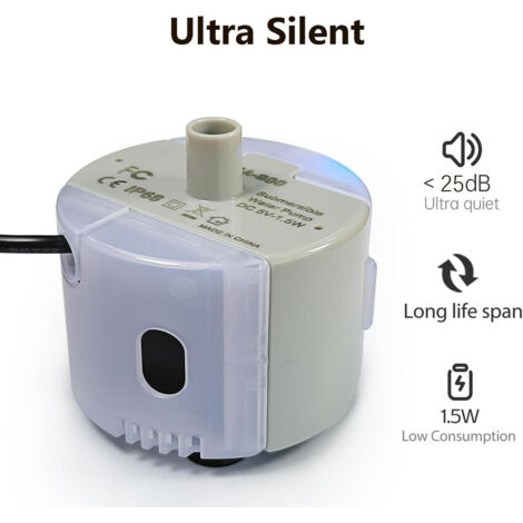Pompe à eau pour fontaine à chat, extrêmement silencieuse (≤25 dB), étanche IP68, faible consommation d'énergie (1,5 W), adaptée à la fontaine à chat Balimo en plastique de 2,2 L