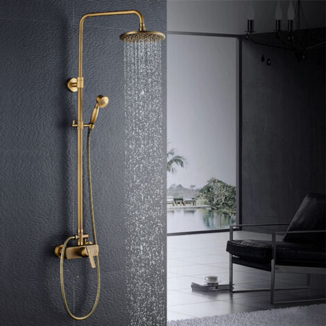 Auralum Ensemble de Douche Bronze Rétro Interrupteur à Poignée Colonne de Douche Mélangeur Système de Douche Finition Bronze avec Barre Réglable