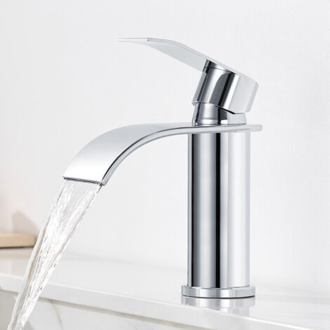 CECIPA MAX Robinet de salle de bain cascade, robinet de lavabo chromé S, robinet de salle de bain en acier inoxydable mitigeur à levier unique robinet de salle de bain noyau de valve en céramique