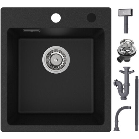 Cecipa Evier Quartz Noir 40x45cm Evier de Cuisine en Quartz Evier de Cuisine en Granit, Evier à Encastrer 1 Vasque, Evier de Cuisine 80% Sable de Quartz (Sans Distributeur de Savon)