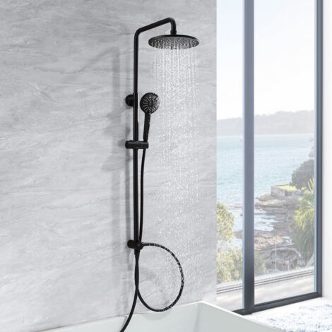 CECIPA Système de douche Robinet de baignoire Noir séparable Colonne de douche cascade douche 2 fonctions douchette douche douche en acier inoxydable douche pluie