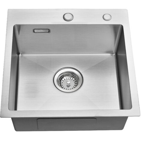 Auralum Évier Cuisine 45x45x19 CM Évier 1 Bac Brossé en Acier Inox 304 Évier à Encastrer avec Système de Drainage, Pour meuble de 50cm