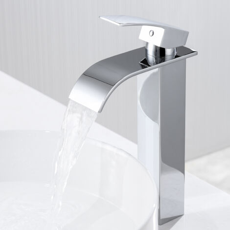 Auralum – Robinet de lavabo cascade haut – Mitigeur monocommande en inox 304 – Finition chromée – Hauteur 273 mm – Débit 7,9 L/min (1/5)