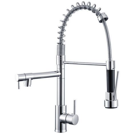 Robinet Cuisine Mitigeur avec Douchette Extractible Moderne Bec Haut en Laiton Rotatif 360°Robinetterie Rétractable évier 2 Jets Robinet