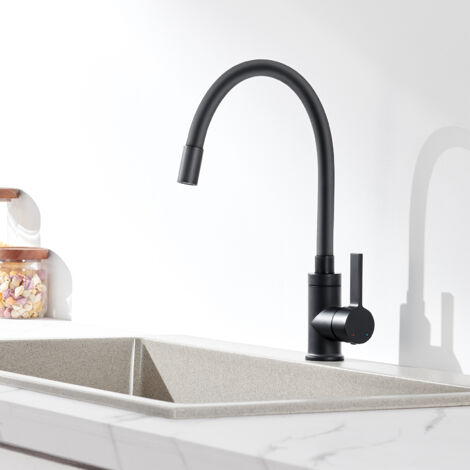 Mitigeur de Cuisine Flexible avec Tuyau en Silicone Noir, Robinet de Cuisine Bec Pivotant à 360°, Chaud et froid Réglable (1/5)