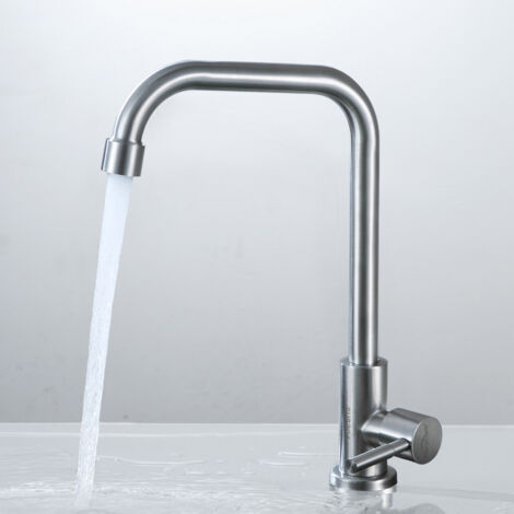 Auralum Robinet Eau Froide Chromé avec Flexible Raccordement, Mitigeur Cuisine avec Bec Hauteur 240 mm