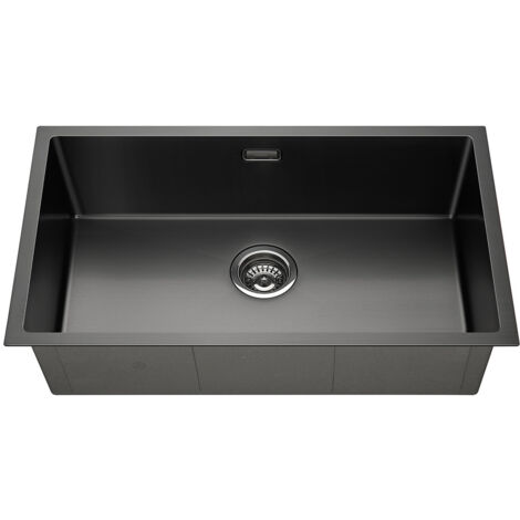 Lonheo Évier 1 Bac 74 x 44 x 20 CM Évier Montage à Encastrer, à Fleur ou Sous-Plan Évier Cuisine Anthracite en Inox avec Trop-Plein et Système de Drainage