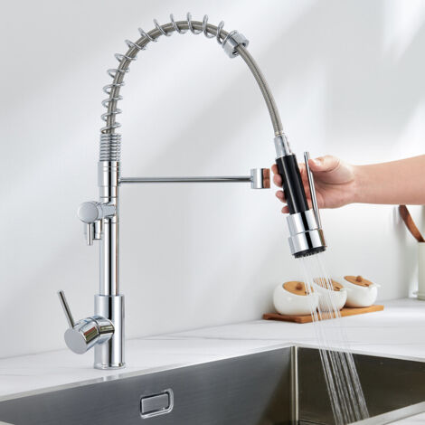 Auralum Mitigeur Cuisine Robinet avec Douchette Flexible et Pivotante Robinetterie Deux Jets Rétractable évier Bec Haut en Laiton Durable