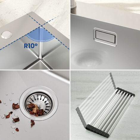 Évier De Cuisine Blanc Évier en Acier Inoxydable avec Robinet À Cascade