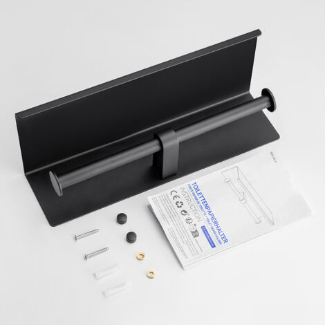 Porte Papier Toilette Mural 2-en-1 Hovea - Avec Rangement Et Support Smartphone, Fixation Avec/sans Perçage, Noir Mat - 2