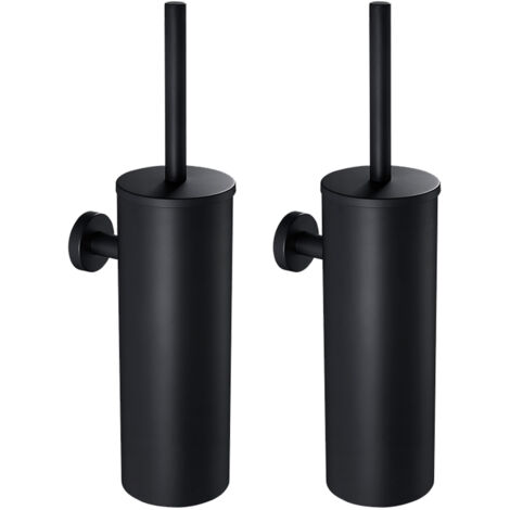 2pcs Auralum Brosse de Toilette WC Noire avec Porte-balai Mural pour Salle de Bains en Acier Inoxydable Imperméable Facile à nettoyer (1/5)