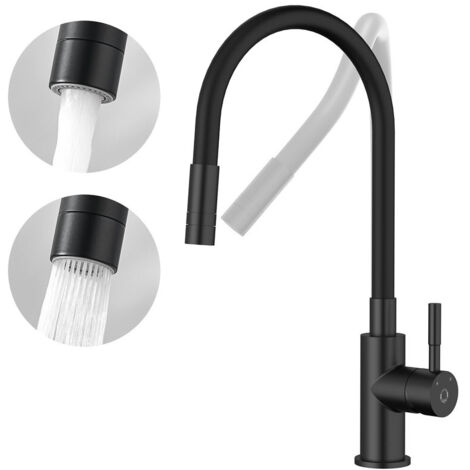 Cecipa Robinet Cuisine Flexible Robinet avec 2 Types de Jets, Mitigeur Cuisine Rabattable, Flexible Mitigeur Evier avec Eau Chaude et Froide (Noir)