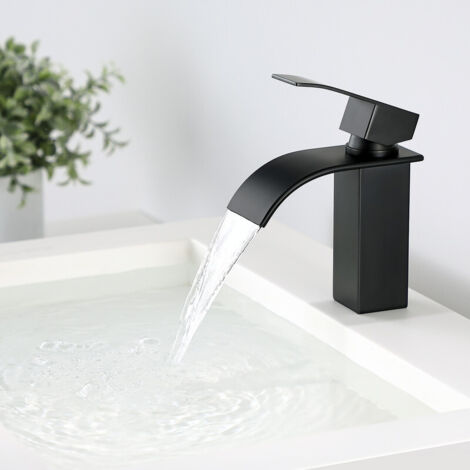 NOIR Robinet de Lavabo en Cascade Mitigeur en Laiton pour Salle de Bain Design Moderne (1/5)