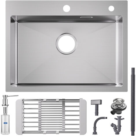 Cecipa Évier de Cuisine 1 Bac 60×45×18CM Évier Cuisine Acier Inoxydable 304 Brossé avec Panier de Drainage + Distributeur de Savon de Cuisine Brossé avec Récipient de 300ML