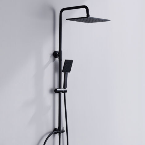 Auralum Max Colonne de douche sans mitigeur, kit complet de douche à effet pluie, pommeau de douche de 25,4 x 25,4 cm et douchette, barre de douche, Noir