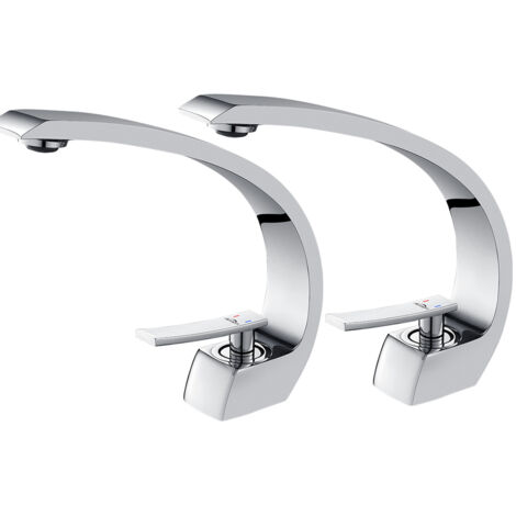 Auralum 2pcs Arc Mitigeur Lavabo en Laiton Design Moderne Monotrou avec Mousseur Démontable Cartouche Céramique Robinet pour Lavabo et Vasque Salle de Bain Robinetterie Mitigeur Eau et Froide