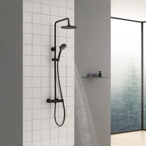 Cecipa Noir Colonne de Douche Thermostatique Ensemble de Douche Ronde avec Mitigeur Thermostatique Système de Douche Hauteur Réglable Kit de Douche en Pluie