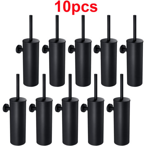 10pcs Auralum Brosse de Toilette WC Noire avec Porte-balai Mural pour Salle de Bains en Acier Inoxydable Imperméable Facile à nettoyer (1/5)