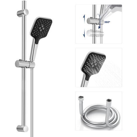 Auralum Max Barre de douche avec douchette à main 3 jets Douchette réglable Système de douche en acier inoxydable chromé