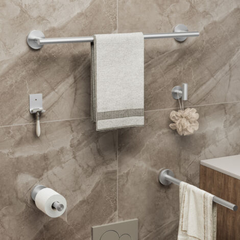 Cecipa MAX 7PCS Ensemble de Salle de Bain - 1 Barre à Serviettes + 1 Barre à Serviettes Latérale + 1 Porte-rouleau de Papier + 4 Crochets (Brossé)