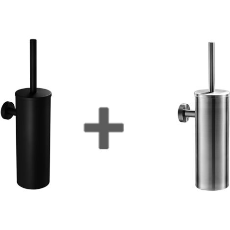 Auralum 2pcs Brosse Toilettes WC Suspendu Noir+Brossé avec Support de Brosse Balai Toilette Acier INOX Brosse Toilette avec Support Brosse Antibactérienne (1/5)