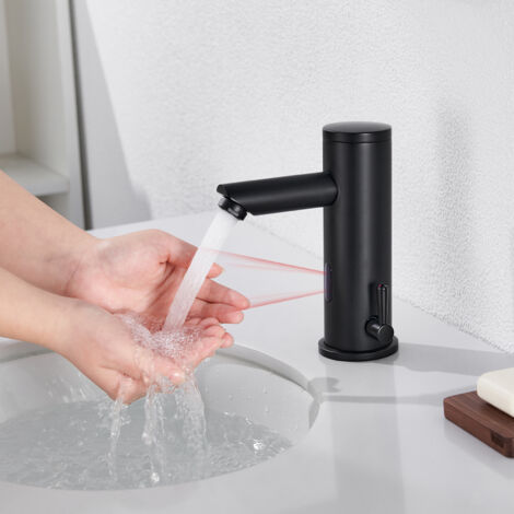 Noir Mitigeur Lavabo Infrarouge Electronique Eau Froide et Chaude Mitigeur Automatique LaitonRobinet Automatique de Lavabo Salle de Bain (1/5)