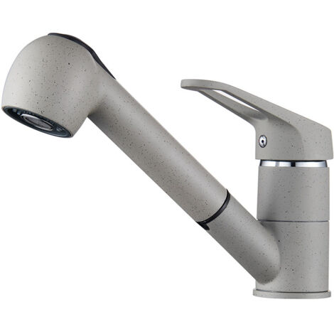 Auralum Robinet de Cuisine Rotatif 360° Mitigeur Cuisine Gris avec Douchette extractible, 2 Modes Jet et Aérateur démontable