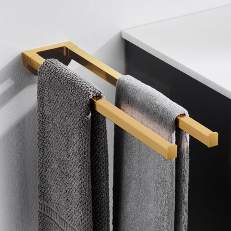 Porte-serviettes à deux bras en acier inoxydable Porte-serviettes mural double Porte-serviettes de bain 42cm pour la salle de bain et la cuisine (Doré)