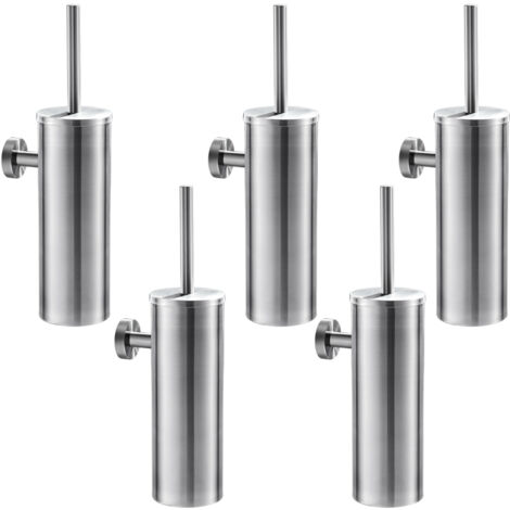 Auralum 5pcs Brosse de Toilette avec Porte-balai WC Mural Inox Salle de Bains Toilettes (1/5)