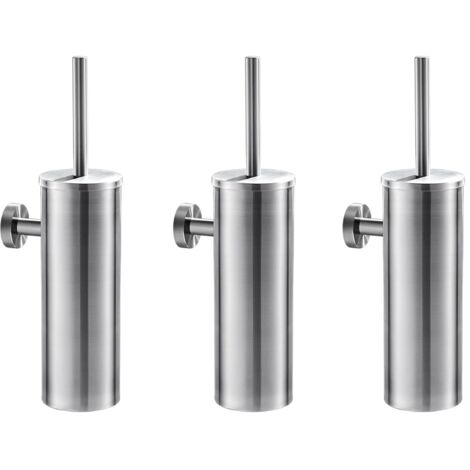 Auralum 3pcs Brosse de Toilette avec Porte-balai WC Mural Inox Salle de Bains Toilettes (1/5)