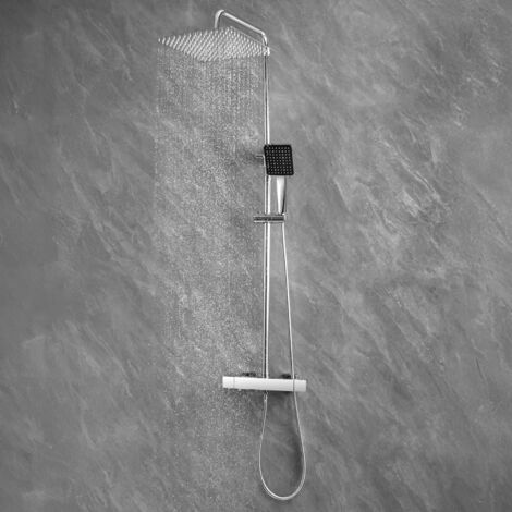 Colonne de Douche Thermostatique, avec tête de douche 30 x 30 CM, Pommeau Douche 6 Jets, Réglable en Hauteur, Douche Set avec Mitigeur, chromé