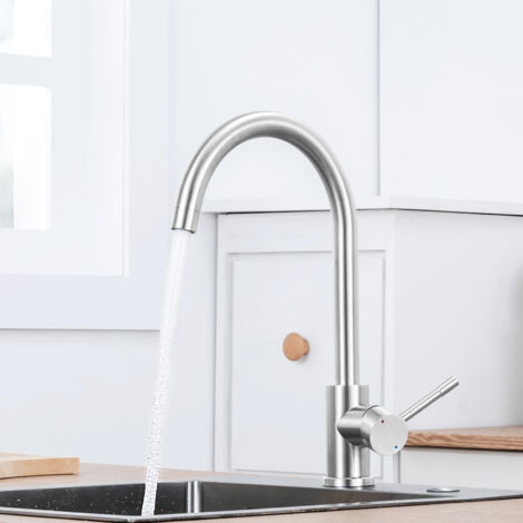 CECIPA Mitigeur de cuisine monocommande, Robinet Évier en Acier Inox , Robinetterie Rotatif à 360° (1/5)