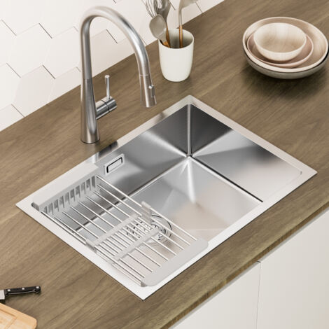Évier de Cuisine 1 Bac 60×44×18 cm -  Évier 1 Bac avec Panier de Drainage - Évier de Cuisine en Inox Brossé Grande Capacité