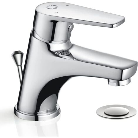 Cecipa – Mitigeur de lavabo chrome – Robinet chaud et froid en cuivre – Installation facile 35-38 mm – Drain avec tige de traction (1/5)