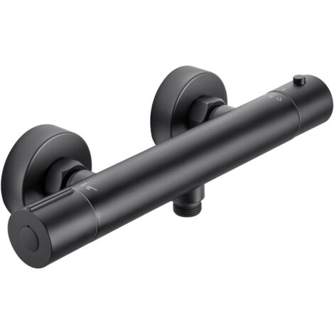 DERW Max Thermostat de douche avec bouton de sécurité 38 °C, robinet de douche, mitigeur eau chaude et froide pour salle de bain - Noir