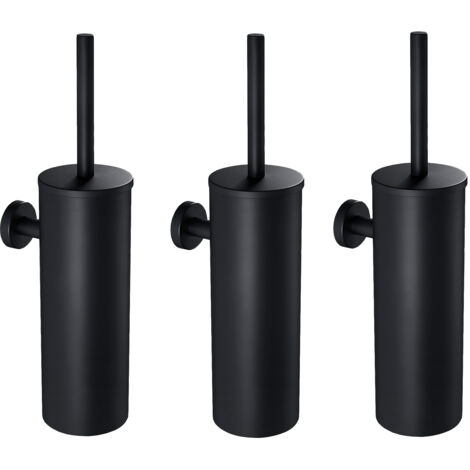 3pcs Auralum Brosse de Toilette WC Noire avec Porte-balai Mural pour Salle de Bains en Acier Inoxydable Imperméable Facile à nettoyer (1/5)