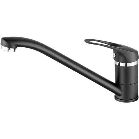 Auralum Max – Mitigeur de cuisine noir en laiton – Monocommande avec bec pivotant 360° – Hauteur 145mm – Barboteur anti-éclaboussures (1/5)