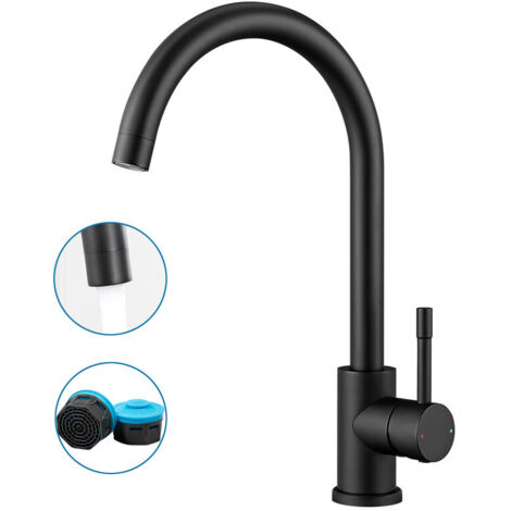 Auralum Robinet Cuisine Noir Elégant Mitigeur Evier Cuisine Bec Haut Pivotant à 360° Robinet d'évier Mousseur Démontable à Eau Chaude et Froide (1/6)