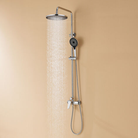 Colonne de Douche, Auralum Colonne de Douche avec Mitigeur Thermostatique, Mitigeur Douche avec Douche de Tête et Pommeau à Main 3 Jets, Chrome