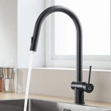 Cecipa – Mitigeur de cuisine avec douchette extractible – Rotation 360° – 2 types de jet – Acier inoxydable 304 – Noir – Installation facile (1/5)