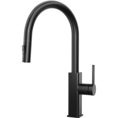CECIPA MAX Robinet de cuisine extractible, robinet noir avec douchette, mitigeur de cuisine, robinet d'évier en acier inoxydable