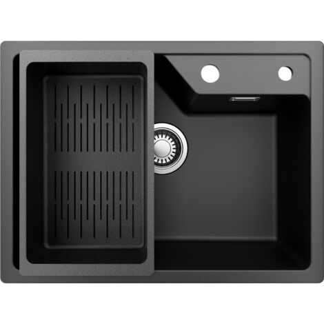 Évier De Cuisine 1 Bac 40x44x19 Cm Anthracite Inox 304 - Avec Siphon Et Trop-plein, Style Moderne - Neuf