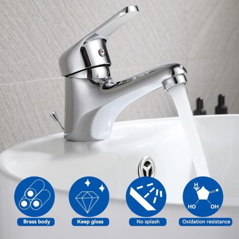 Robinet avec Tirette et Bonde, Auralum Robinet Salle Bain en Laiton, Mitigeur Lavabo, Hauteur du Bec 105mm, Robinet Lavabo Salle de Bain Simple, Mtigeur Salle de Bain Chromé
