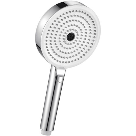 DERW Max Douchette à main avec 3 jets, pommeau de douche 127 mm, facile à nettoyer - Chrome + Blanc (1/5)