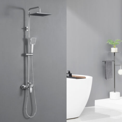 Auralum Colonne de Douche avec Mitigeur Hauteur Réglable entre 93 - 130 cm, Colonne de Douche Chromé avec Douchette et Pommeau de Douche pour Salle de Bain