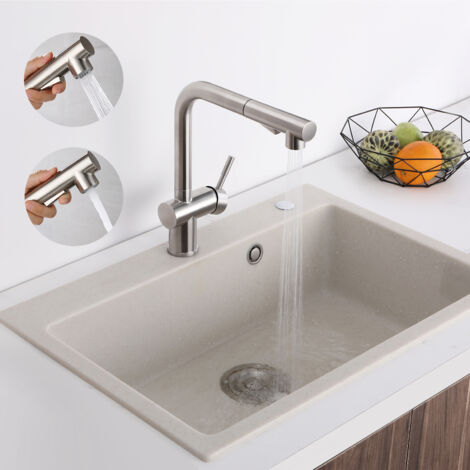 Lonheo Mitigeur de Cuisine 7-Forme avec 2 Fonctions Douchette Extractible Robinet d'évier Rotatif à 360° en Acier Inox avec Barboteur démotable (1/5)