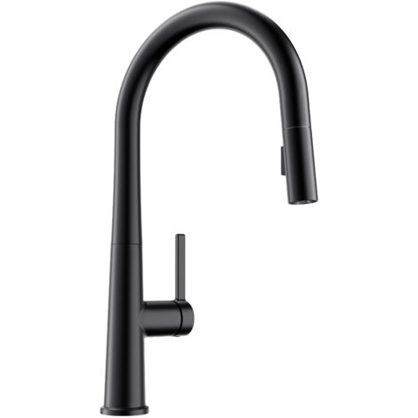 Robinet de cuisine extractible avec 2 jets, robinet haute pression en acier inoxydable, mitigeur pivotant à 360°, noir (1/5)